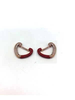 orecchino a forma di cuore in argento 925  con zirconi bianchi e smalto rosso